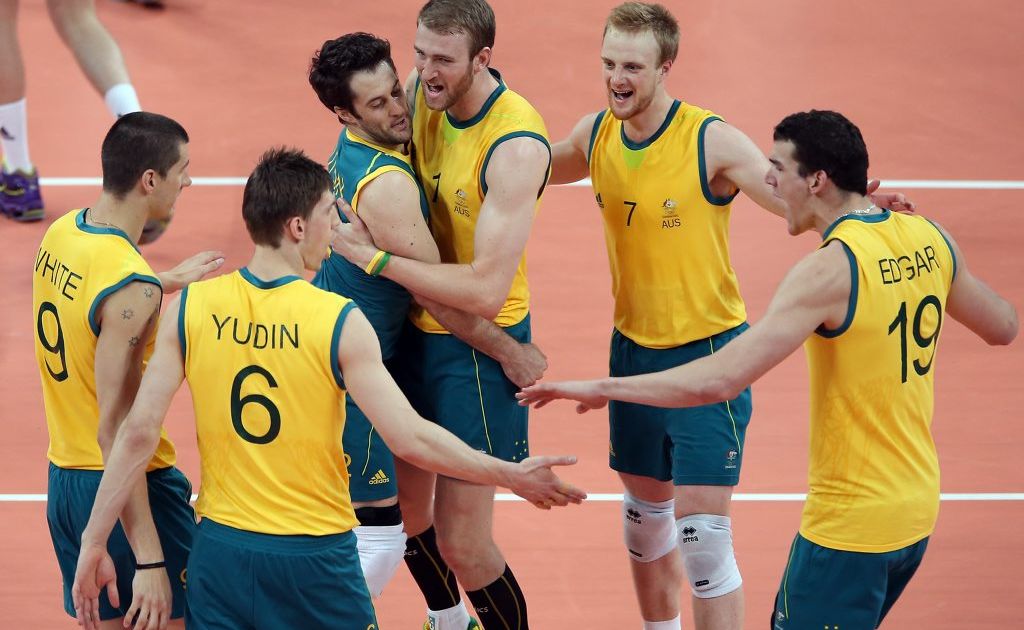 Australia celebrates after scoring against Great Britain during Men's Volleyball on Day 4 of the London 2012 Olympic Games at Earls Court on July 31, 2012 in London, England. Australia celebrates after scoring against Great Britain during Men's Volleyball on Day 4 of the London 2012 Olympic Games at Earls Court on July 31, 2012 in London, England.